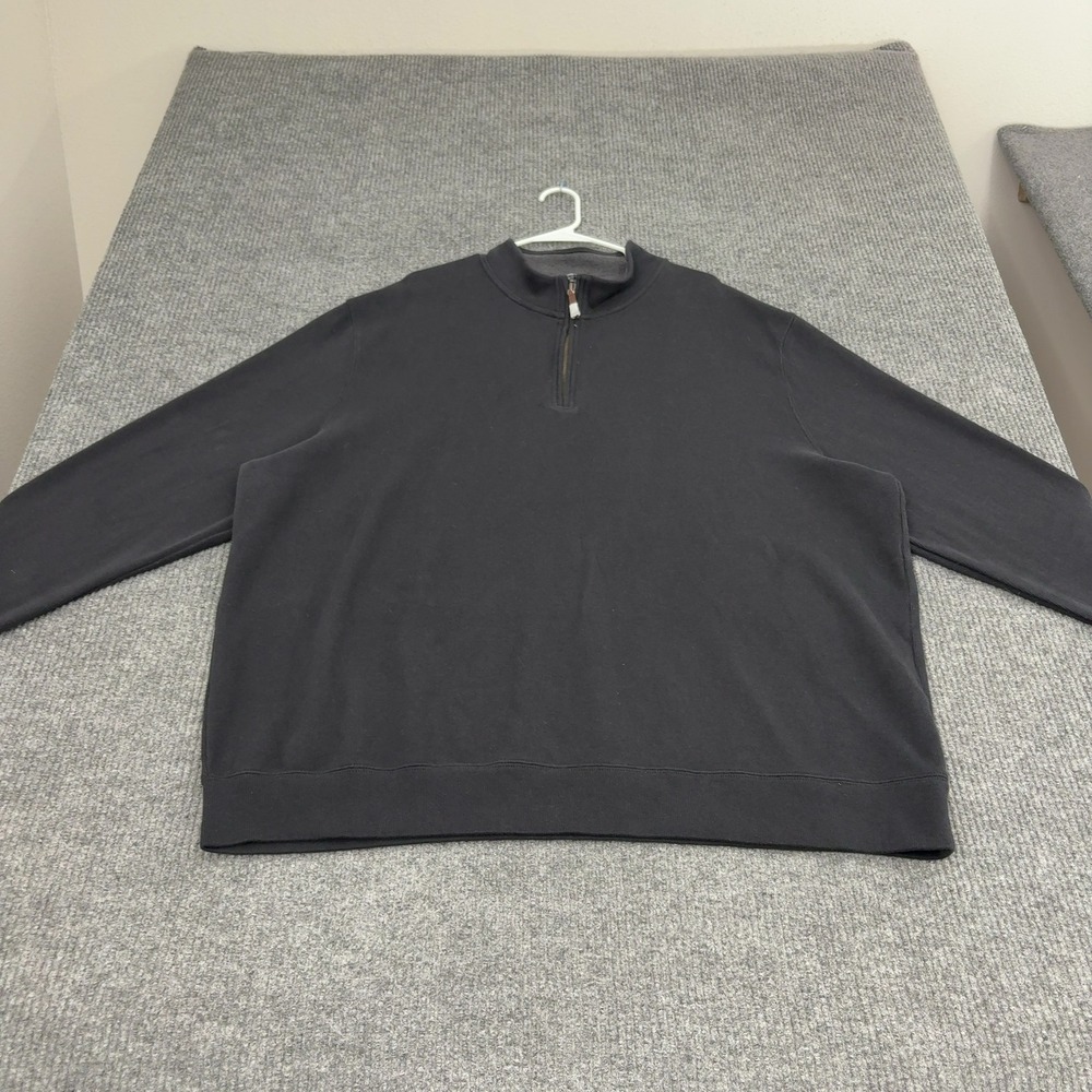 Lands End Pullover Mens 3XL/T Black Cotton Quarter Zip Mock Neck Classic